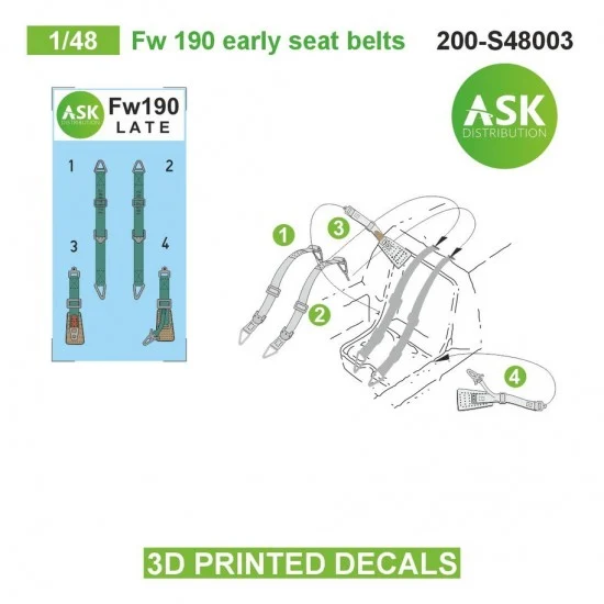 Art Scale Kit S48003 1/48 Fw 190 Early Seat Beltsed 3D-printed Decals