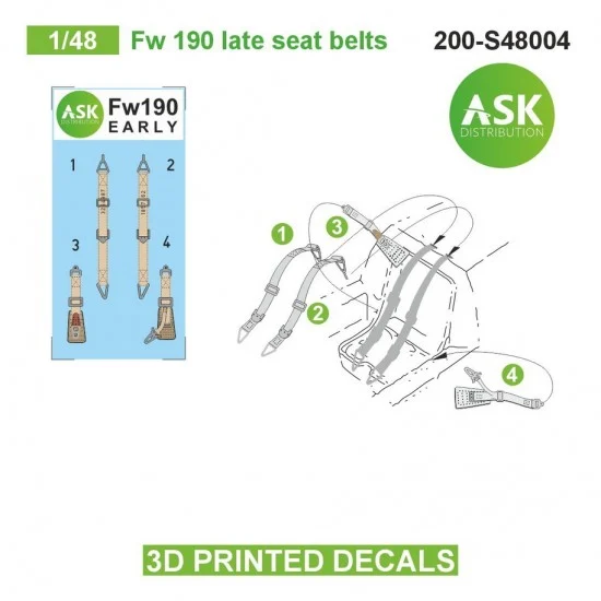Art Scale Kit S48004 1/48 Fw 190 Late Seat Beltsed 3D-printed Decals