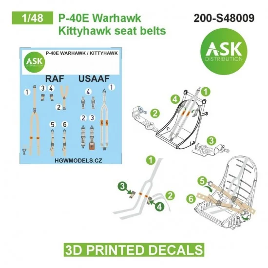 Art Scale Kit S48009 1/48 P-40E Warhawk / Kittyhawk Seat Beltsed 3D-printed Decals