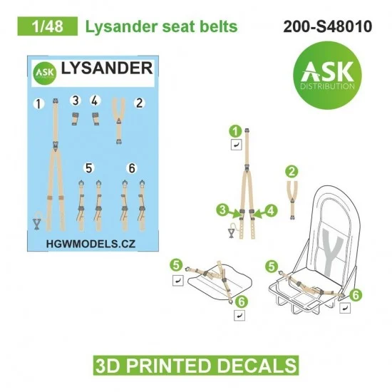 Art Scale Kit S48010 1/48 Lysander Seat Beltsed 3D-printed Decals
