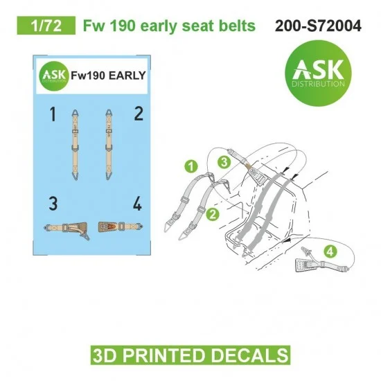 Art Scale Kit S72004 1/72 Fw 190 Early Seat Beltsed 3D-printed Decals