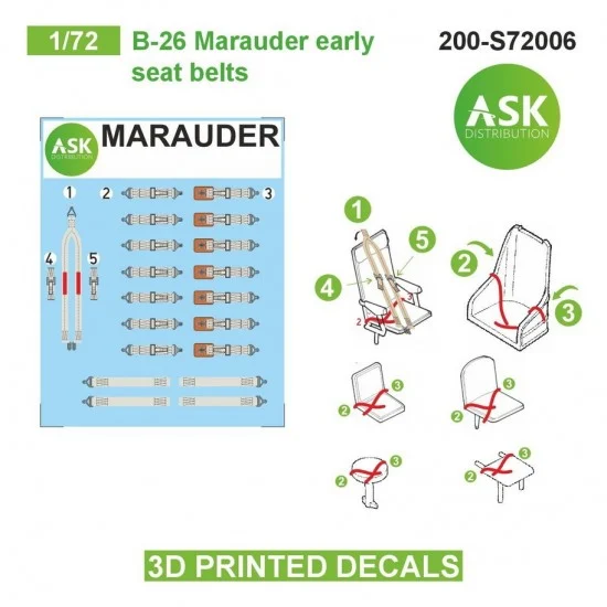Art Scale Kit S72006 1/72 B-26 Marauder Seat Beltsed 3D-printed Decals