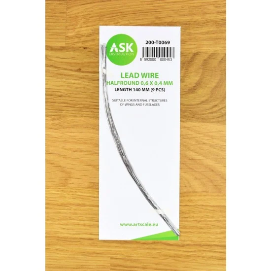 Art Scale Kit T0069 Lead Wire - Halfround 0.6mm x 0.4mm, Length 140mm (9pcs)
