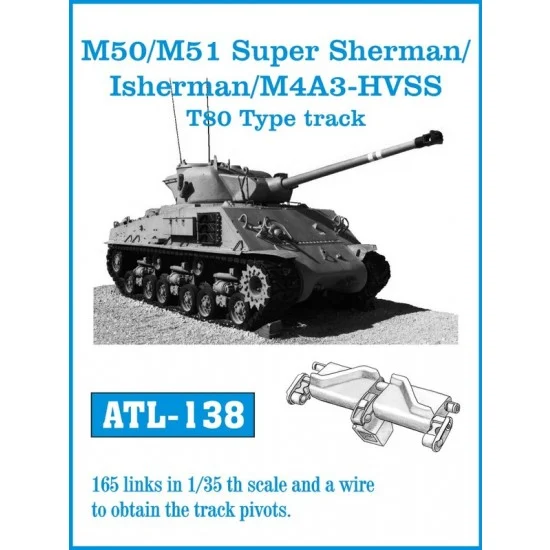 Friulmodel ATL-138 1/35 M50/M51 Super Sherman /Isherman /M4A3-HVSS T80 Type Metal Tracks (165 links)