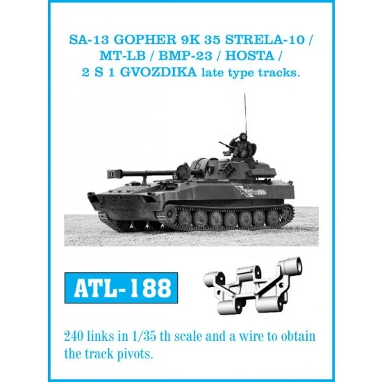 Friulmodel ATL-188 1/35 SA-13 Gopher 9K 35 Strela 10 / MT-LB / BMP23 / Hosta / 2 S 1 Gvodzika Late Type Metal Tracks