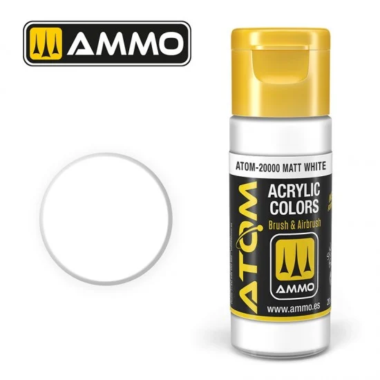 AMMO by Mig Jimenez 20000 Acrylic Paint - ATOM Colour #Matt White (20ml jar)
