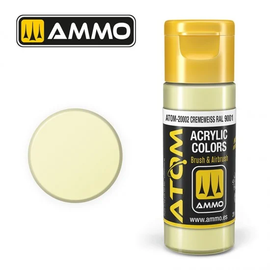 AMMO by Mig Jimenez 20002 Acrylic Paint - ATOM Colour #Cremeweiss RAL 9001 (20ml jar)
