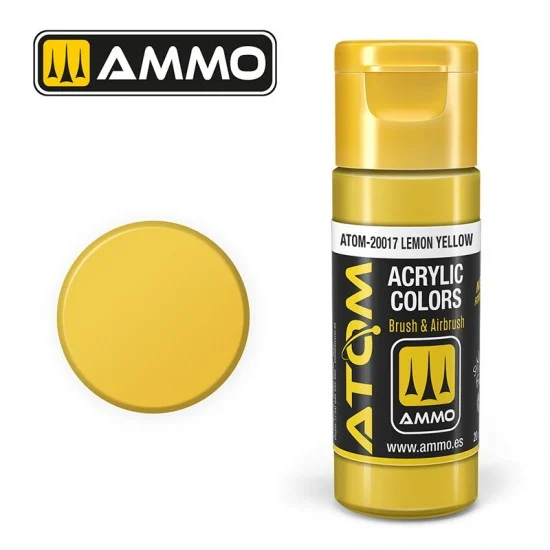 AMMO by Mig Jimenez 20017 Acrylic Paint - ATOM Colour #Lemon Yellow (20ml jar)