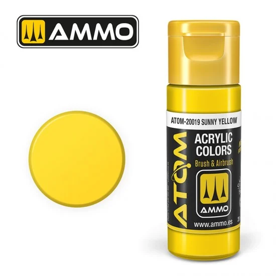 AMMO by Mig Jimenez 20019 Acrylic Paint - ATOM Colour #Sunny Yellow (20ml jar)