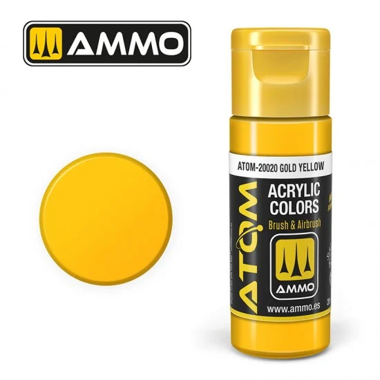 AMMO by Mig Jimenez 20020 Acrylic Paint - ATOM Colour #Gold Yellow (20ml jar)