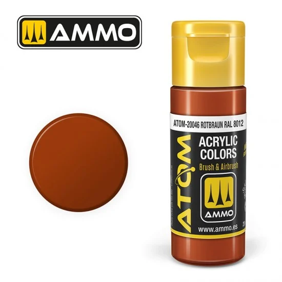 AMMO by Mig Jimenez 20046 Acrylic Paint - ATOM Colour #Rotbraun RAL 8012 (20ml jar)