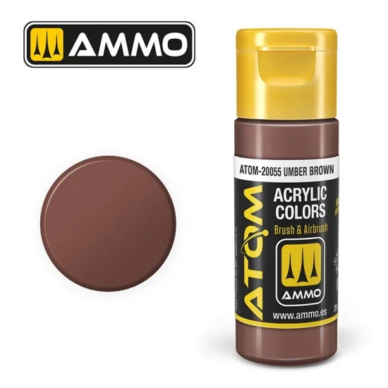 AMMO by Mig Jimenez 20055 Acrylic Paint - ATOM Colour #Umber Brown (20ml jar)