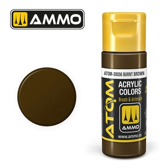 AMMO by Mig Jimenez 20056 Acrylic Paint - ATOM Colour #Burnt Brown (20ml jar)