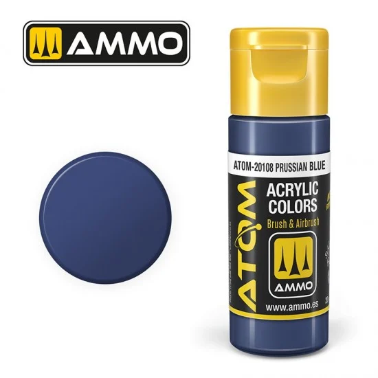 AMMO by Mig Jimenez 20108 Acrylic Paint - ATOM Colour #Prussian Blue (20ml jar)