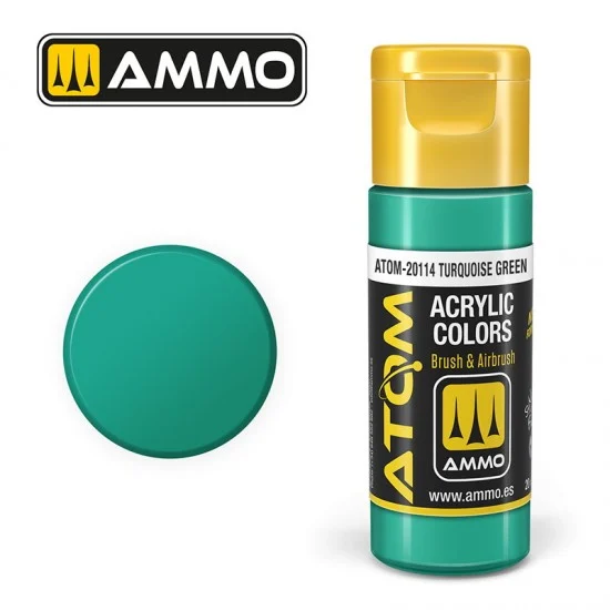AMMO by Mig Jimenez 20114 Acrylic Paint - ATOM Colour #Turquoise Green (20ml jar)
