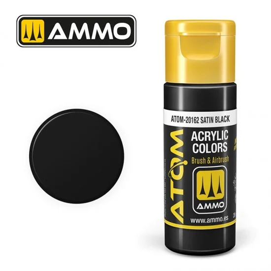 AMMO by Mig Jimenez 20162 Acrylic Paint - ATOM Colour #Satin Black (20ml jar)