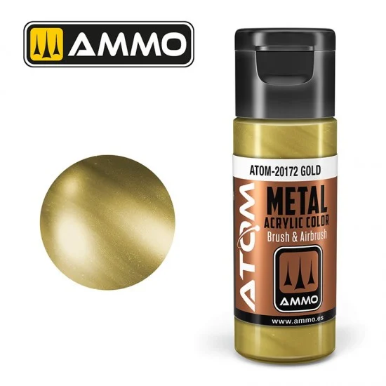 AMMO by Mig Jimenez 20172 Acrylic Paint - ATOM Metallic #Gold (20ml jar)