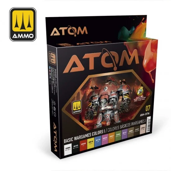 AMMO by Mig Jimenez 20706 Acrylic Paints - ATOM #Basic Wargames Colours I (12 jars, each bottle: 20ml)
