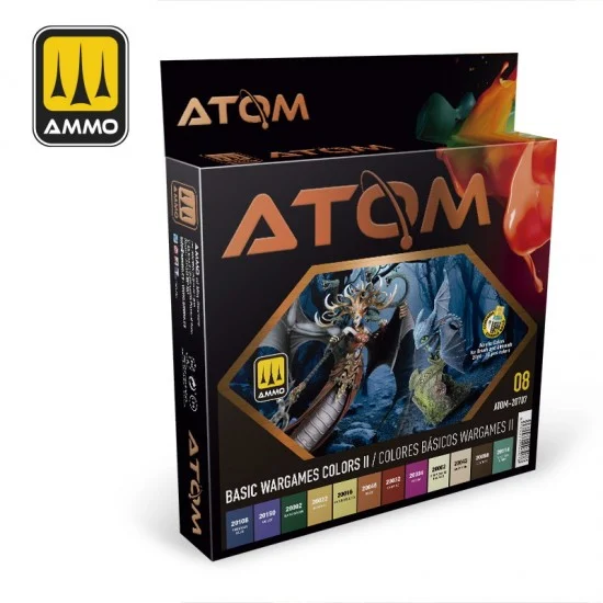 AMMO by Mig Jimenez 20707 Acrylic Paints - ATOM #Basic Wargames Colours II (12 jars, each bottle: 20ml)