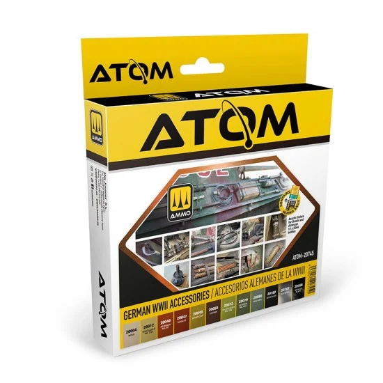 AMMO by Mig Jimenez 20745 Acrylic Paints set - ATOM #German WWII Accessories (12 jars, 20ml each)