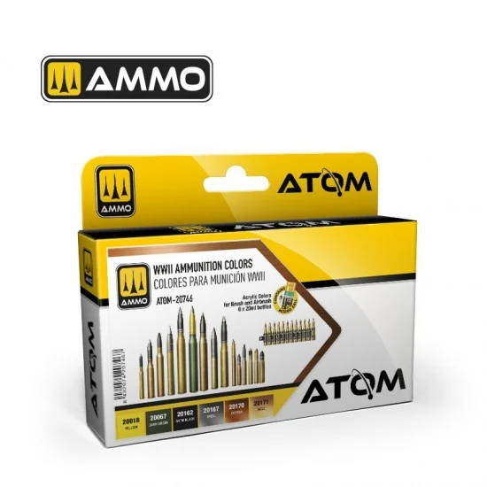 AMMO by Mig Jimenez 20746 Acrylic Paints - ATOM #WWII Ammunition Colours (6x 20ml)