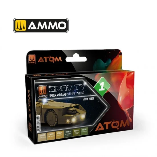 AMMO by Mig Jimenez 20804 Acrylic Paints - ATOM #Gravity 1 - Green and Sand (6 jars, each bottle: 20ml)