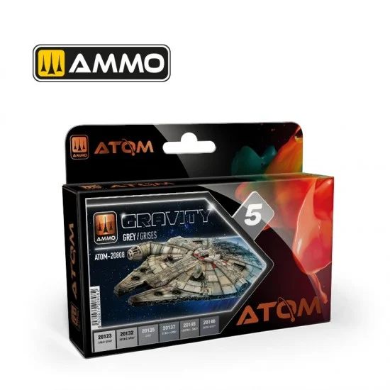 AMMO by Mig Jimenez 20808 Acrylic Paints set - ATOM #Gravity 5 - Grey (6 jars, each bottle: 20ml)