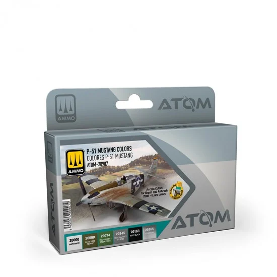 AMMO by Mig Jimenez 20907 Acrylic Paints set - ATOM #P-51 MUSTANG Colours (6 jars, 20ml each)