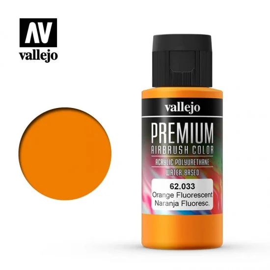 Vallejo 62033 Acrylic Airbrush Paint - Premium Colour #Fluorescent Orange (60ml)