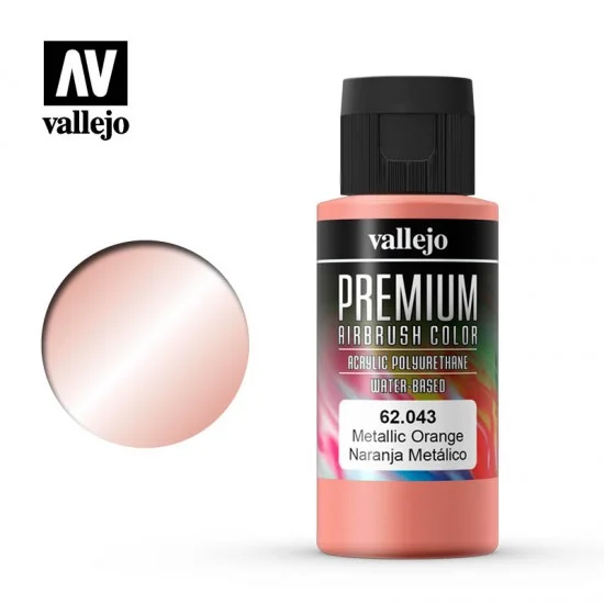 Vallejo 62043 Acrylic Airbrush Paint - Premium Colour #Metallic Orange (60ml)