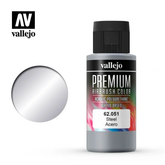 Vallejo 62051 Acrylic Airbrush Paint - Premium Colour #Steel (60ml)