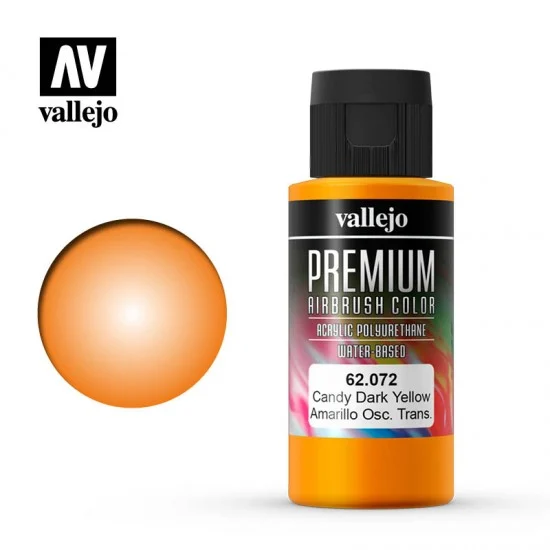 Vallejo 62072 Acrylic Airbrush Paint - Premium Colour #Candy Dark Yellow (60ml)