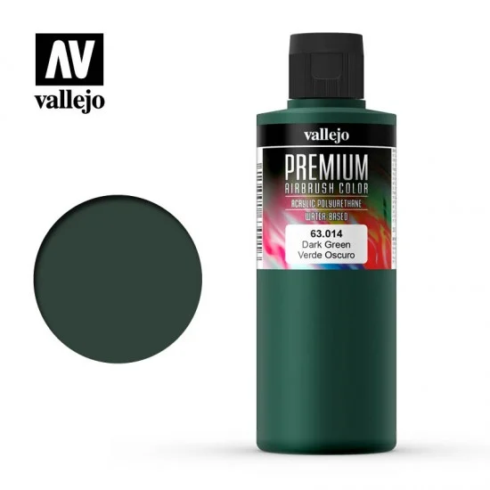 Vallejo 63014 Premium Colour Acrylic Paint - Dark Green (200ml/6.76 fl.oz)