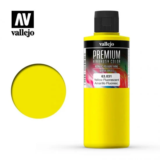 Vallejo 63031 Premium Colour Acrylic Paint - Yellow Fluo (200ml)