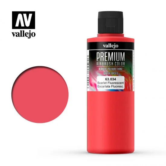 Vallejo 63034 Premium Colour Acrylic Paint - Scarlet Fluo (200ml/6.76 fl.oz)