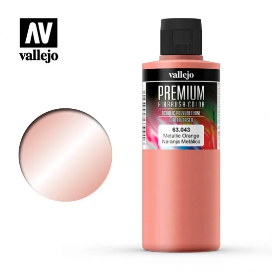 Vallejo 63043 Premium Colour Acrylic Paint - Metallic Orange (200ml/6.76 fl.oz)
