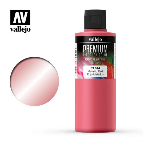 Vallejo 63044 Premium Colour Acrylic Paint - Metallic Red (200ml/6.76 fl.oz)