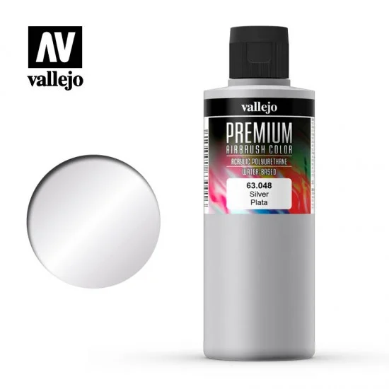 Vallejo 63048 Premium Colour Acrylic Paint - Silver (200ml/6.76fl.oz)