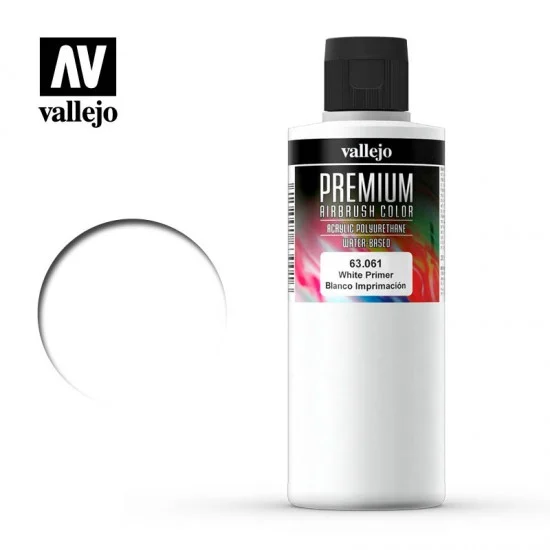 Vallejo 63061 Premium Colour Acrylic Paint - White Primer (200ml)