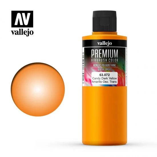 Vallejo 63072 Premium Colour Acrylic Paint - Candy Dark Yellow (200ml/6.76fl.oz)