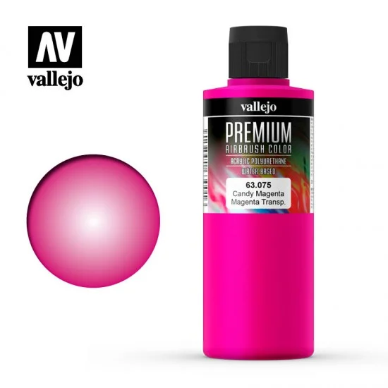 Vallejo 63075 Premium Colour Acrylic Paint - Candy Magenta (200ml/6.76fl.oz)