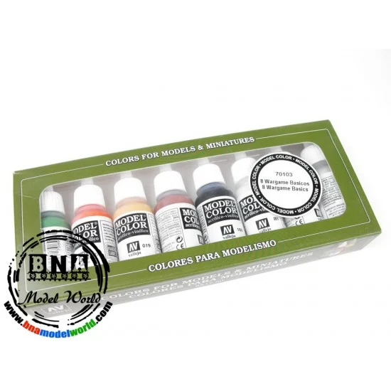 Vallejo 70103 Acrylic Wargame Basic Colour Paint Set (8 x 17ml) - Hobby & Model Paints