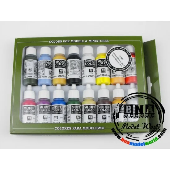 Vallejo 70140 Model Colour Paint Set - Basic Colours USA (16 x 17ml)