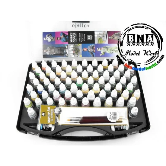 Vallejo 70173 Acrylic Model Colour Paint Set - 72 Military Colours + 3 Brushes + Case
