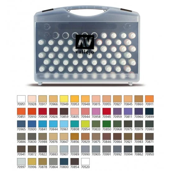 Vallejo 70175 Acrylic Paint Set - Model Colour Combinations (72x 17ml, 3 Toray brushes & colour chart)
