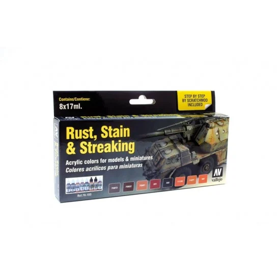 Vallejo 70183 Model Colour Acrylic Paint Set - Rust, Stain and Streaking (8x 17ml)