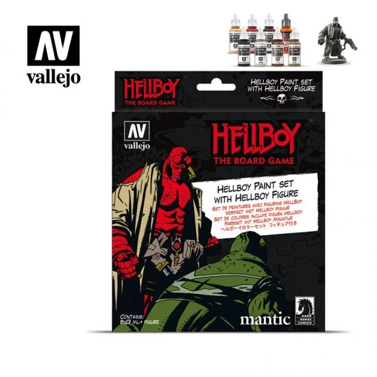 Vallejo 70187 Hellboy Acrylic Paint Set with Figure (8 x 17ml/0.57 fl.oz & 1 miniature Hellboy) - Hobby & Model Paints