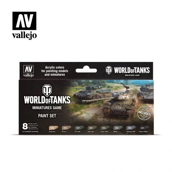 Vallejo 70245 Acrylic Paint Set - World of Tanks Miniatures Game (8 x 17 ml/0.57 fl oz w/Figure)