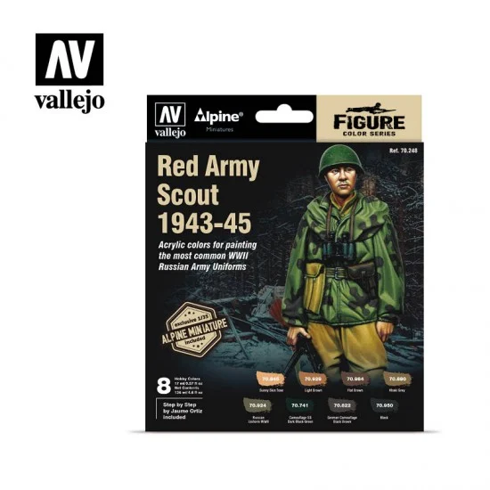 Vallejo 70248 Acrylic Paints Set w/Figure - Red Army Scout 1943-45 (8x17ml & Alpine Miniatures)