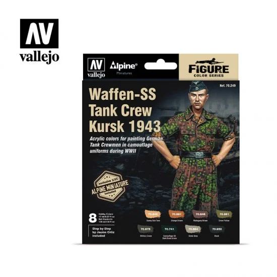Vallejo 70249 Acrylic Paints Set w/Figure - Waffen-SS Tank Crew Kursk 1943 (8x17ml & Alpine Miniatures)
